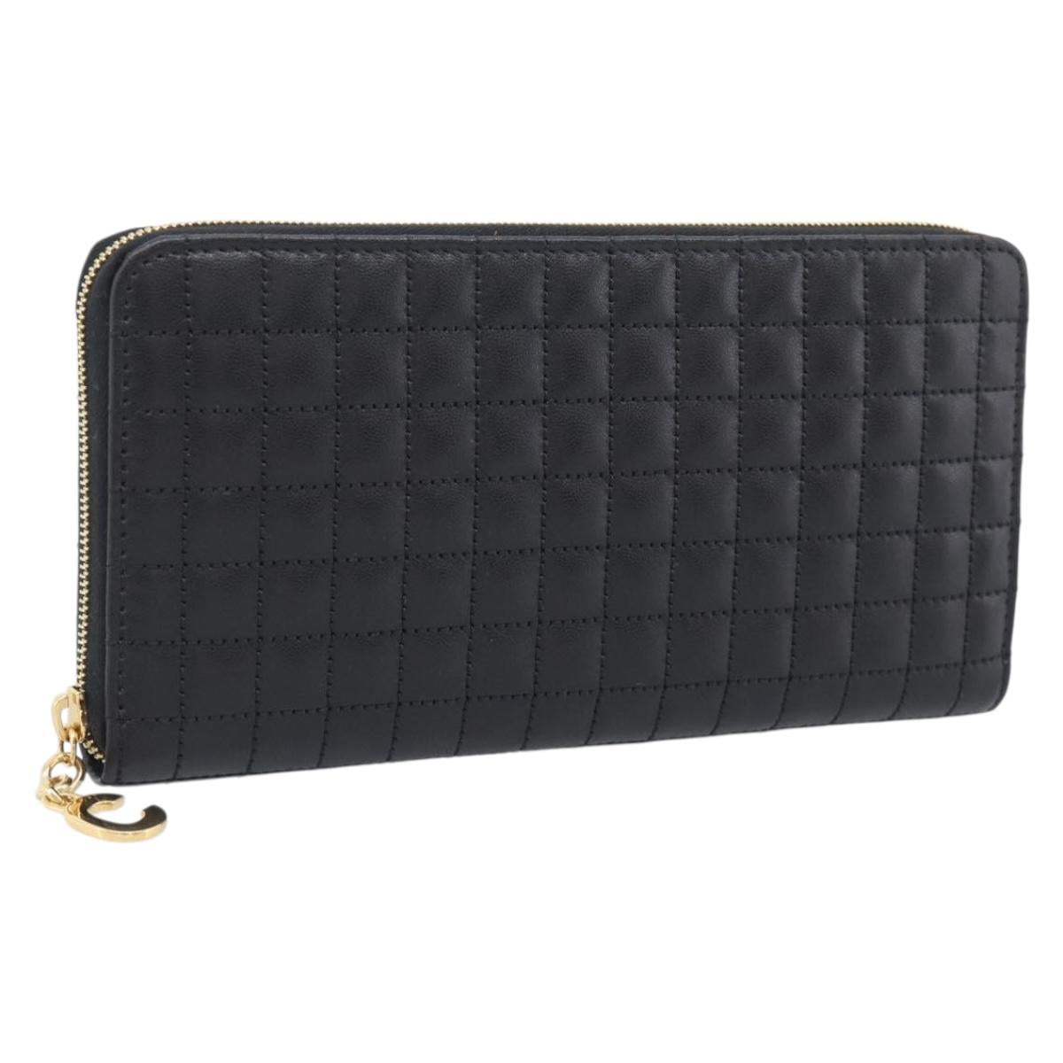 CELINE Long Wallet Leather Gold Black