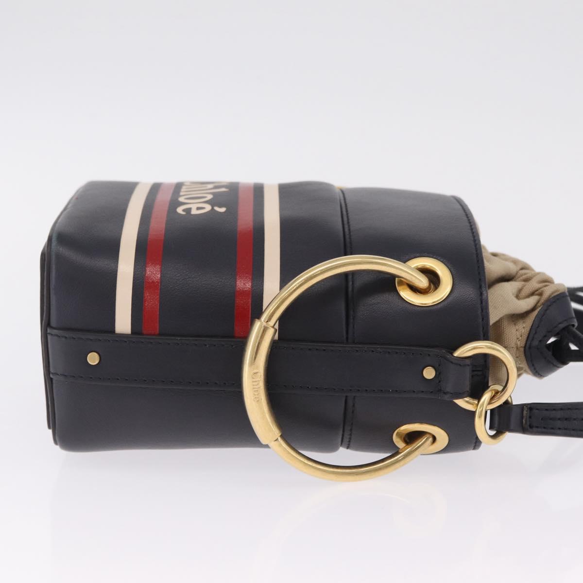 Chloe Hand Bag Leather Navy Gold