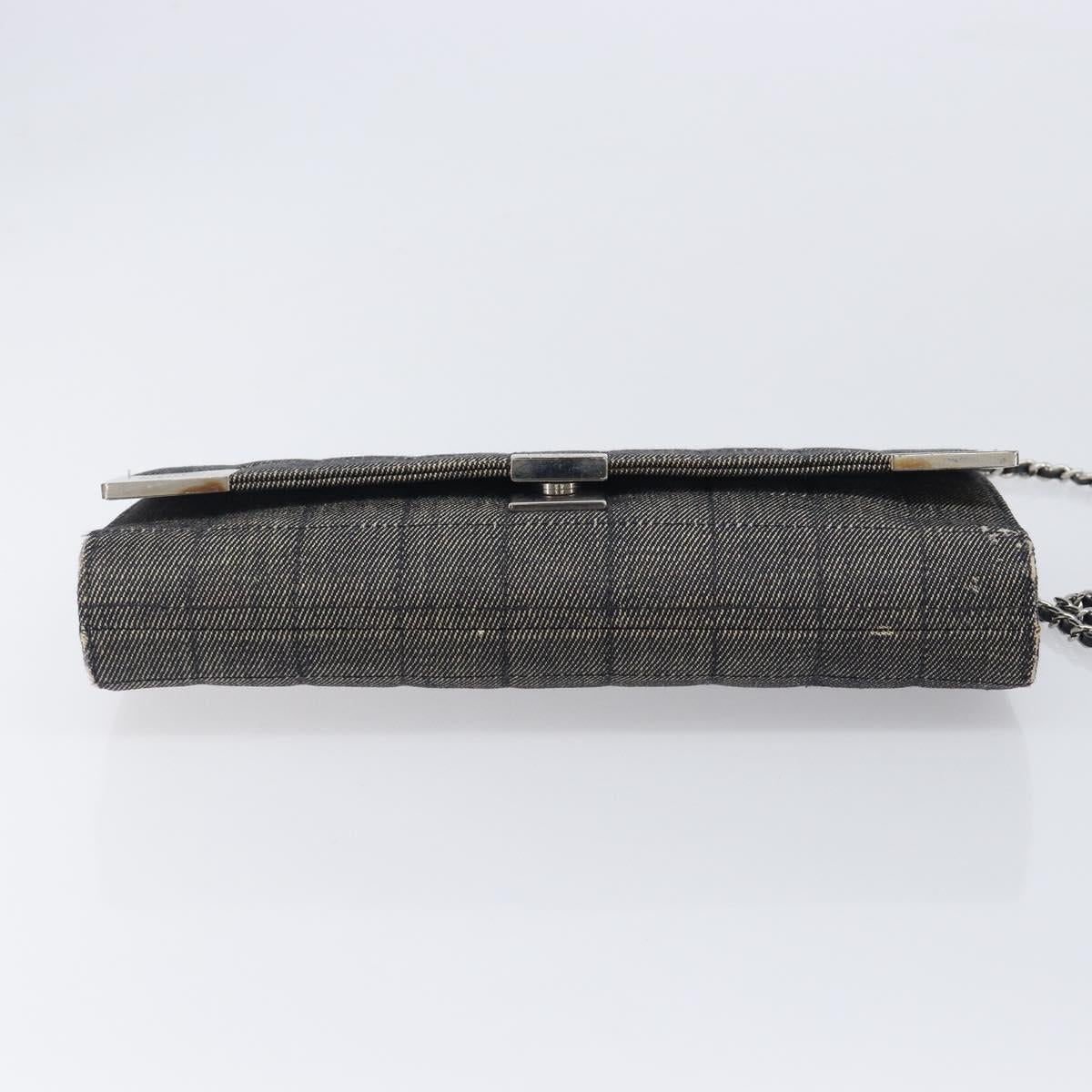 CHANEL Choco Bar Chain Shoulder Bag Canvas Gray Silver CC