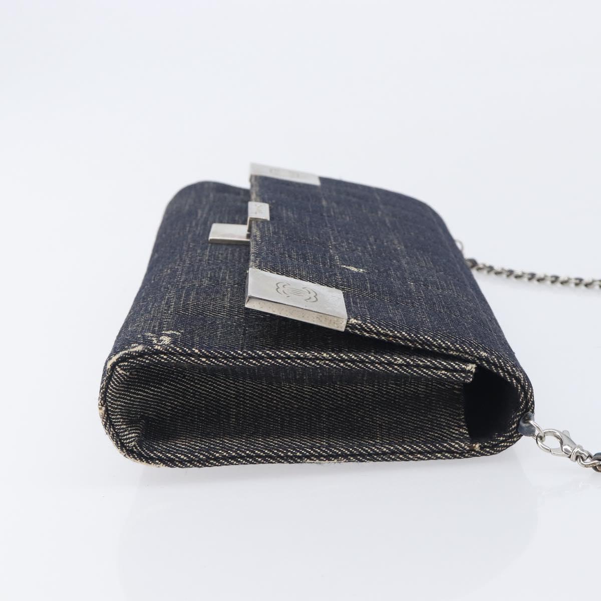 CHANEL Choco Bar Chain Shoulder Bag Canvas Gray Silver CC