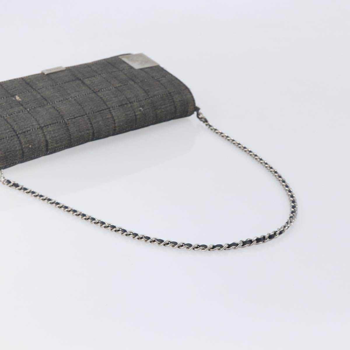 CHANEL Choco Bar Chain Shoulder Bag Canvas Gray Silver CC