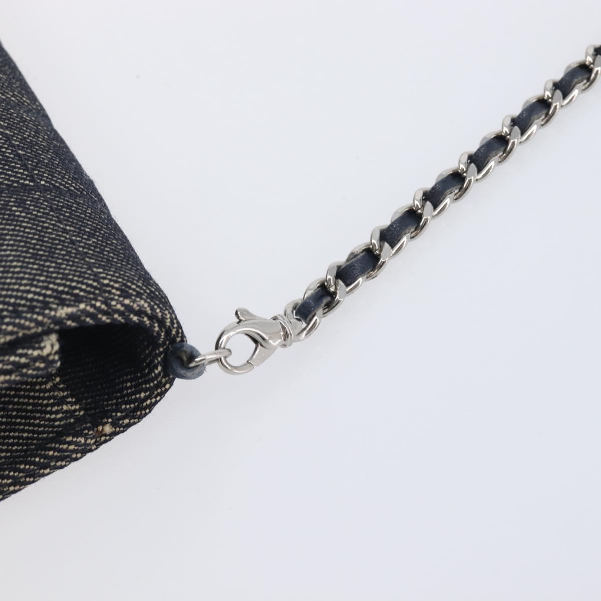 CHANEL Choco Bar Chain Shoulder Bag Canvas Gray Silver CC