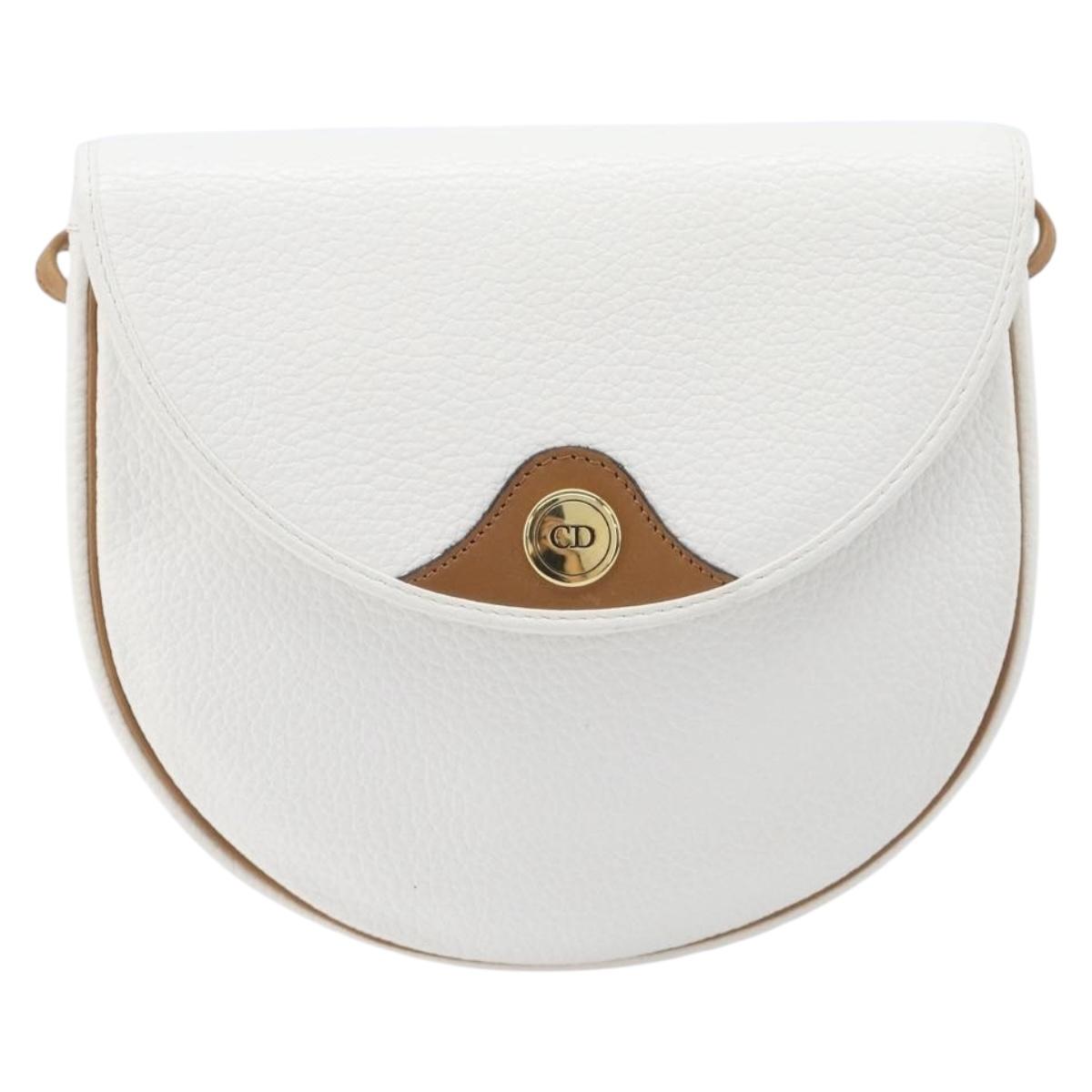 Christian Dior Shoulder Bag Leather White Gold