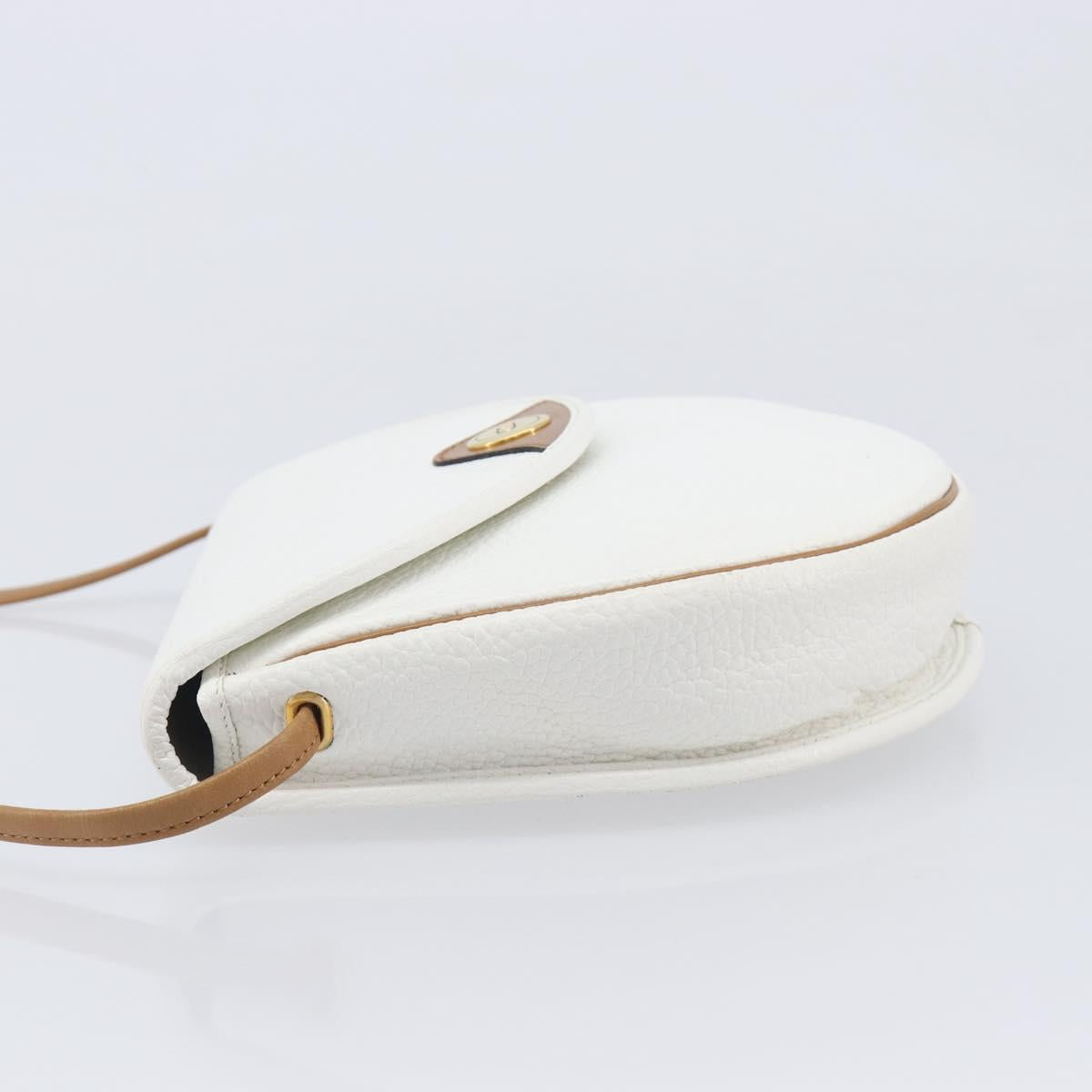 Christian Dior Shoulder Bag Leather White Gold