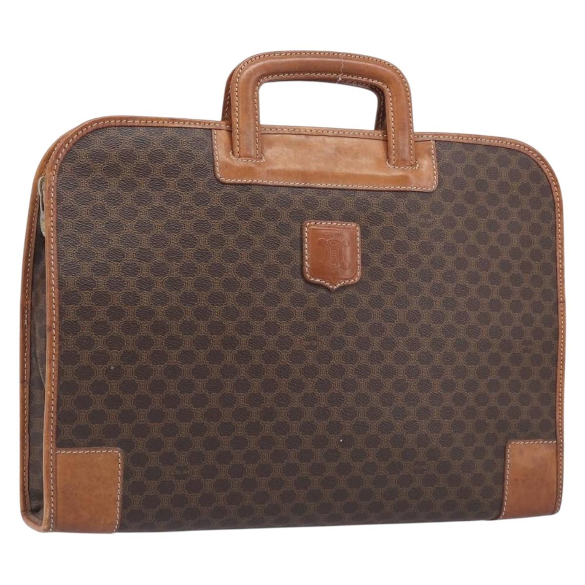 CELINE Macadam Canvas Hand Bag PVC Leather Brown Gold