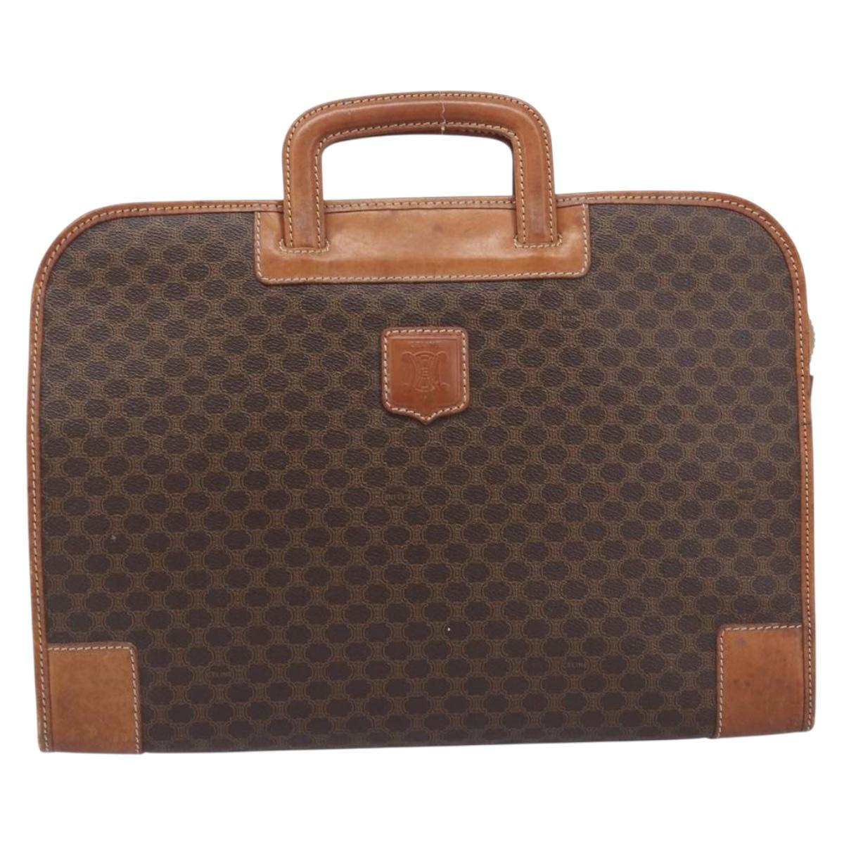 CELINE Macadam Canvas Hand Bag PVC Leather Brown Gold