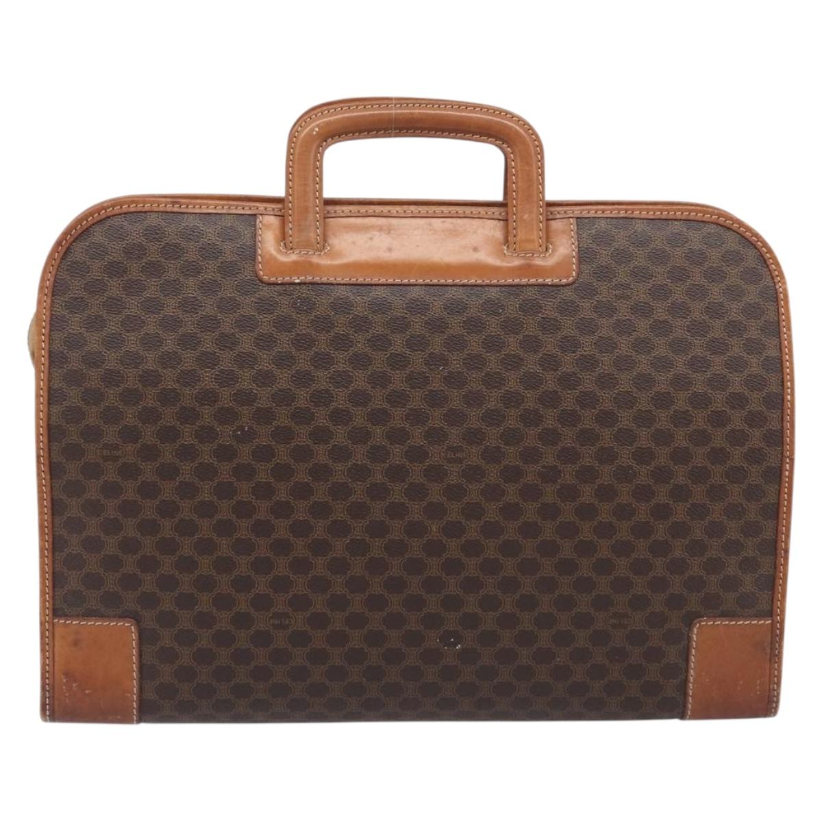 CELINE Macadam Canvas Hand Bag PVC Leather Brown Gold