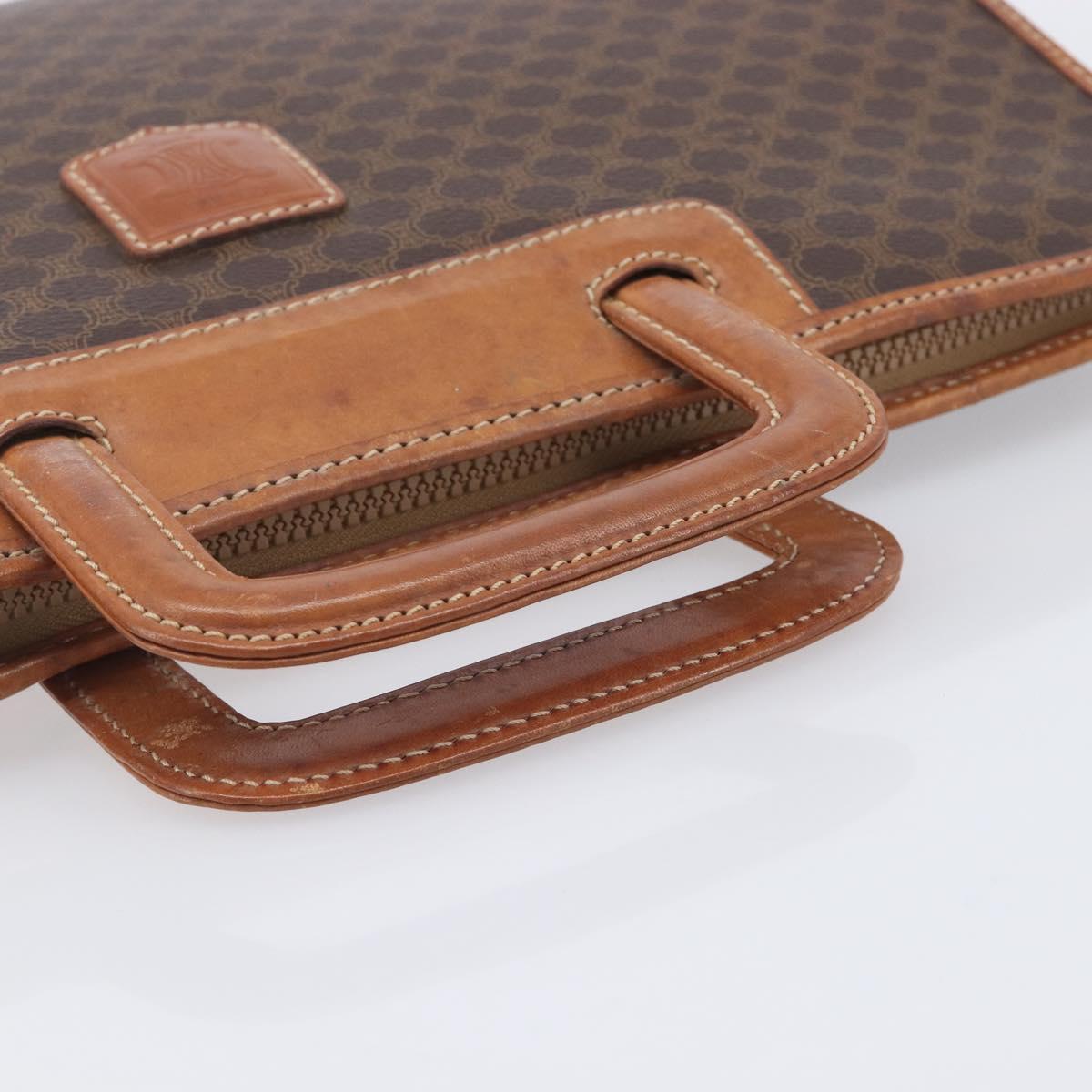 CELINE Macadam Canvas Hand Bag PVC Leather Brown Gold