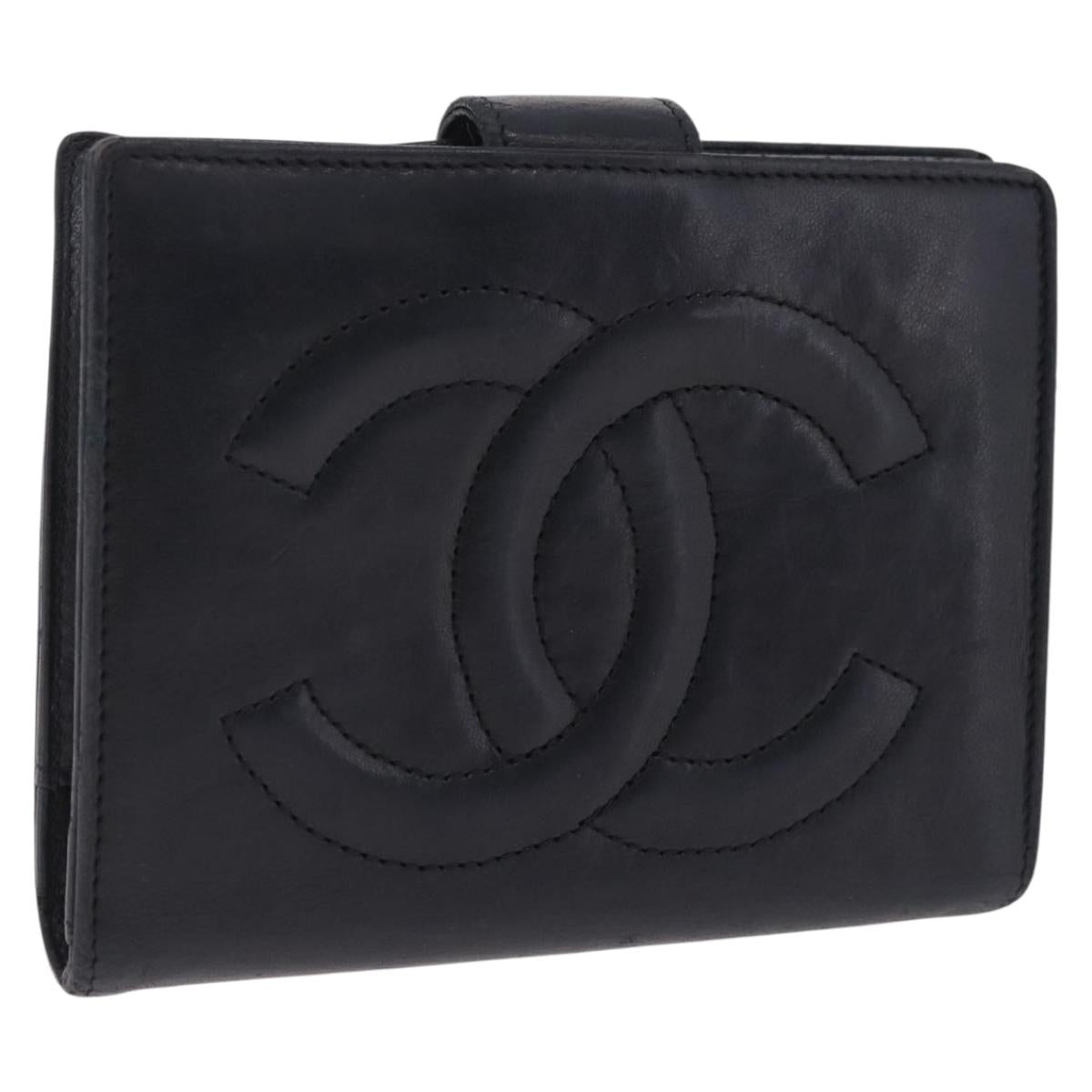 CHANEL COCO Mark Wallet Leather Black Gold CC