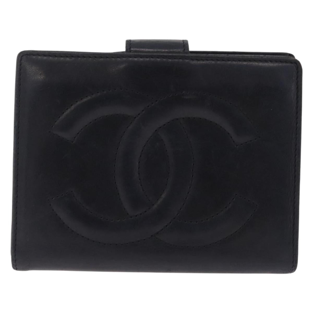 CHANEL COCO Mark Wallet Leather Black Gold CC