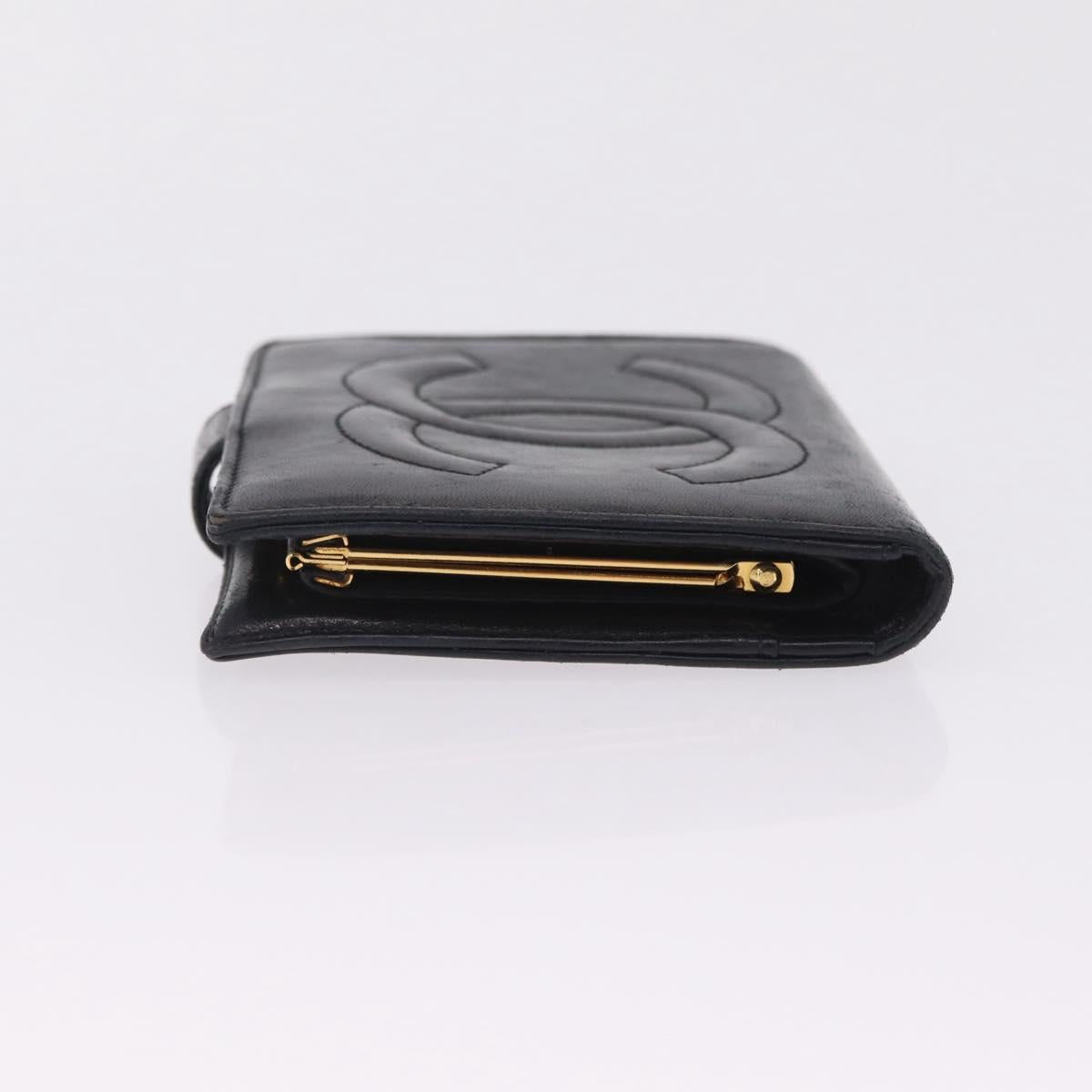 CHANEL COCO Mark Wallet Leather Black Gold CC