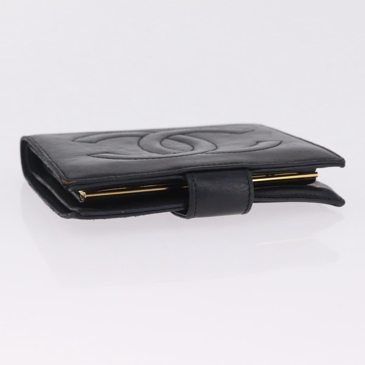 CHANEL COCO Mark Wallet Leather Black Gold CC