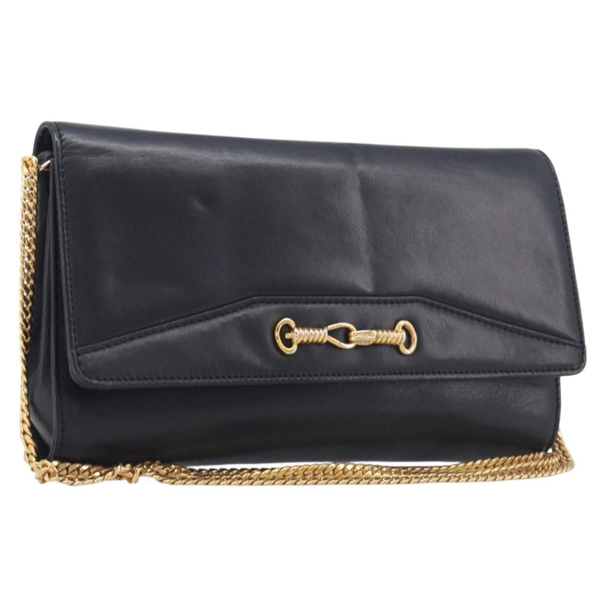 CELINE Chain Shoulder Bag Leather Black Gold