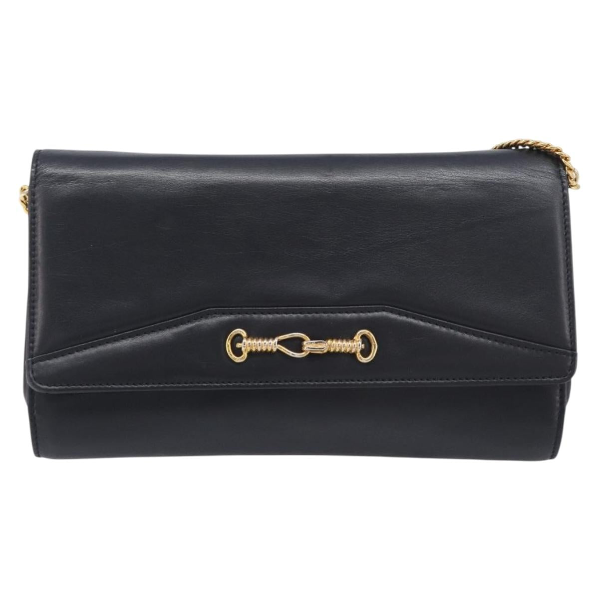 CELINE Chain Shoulder Bag Leather Black Gold