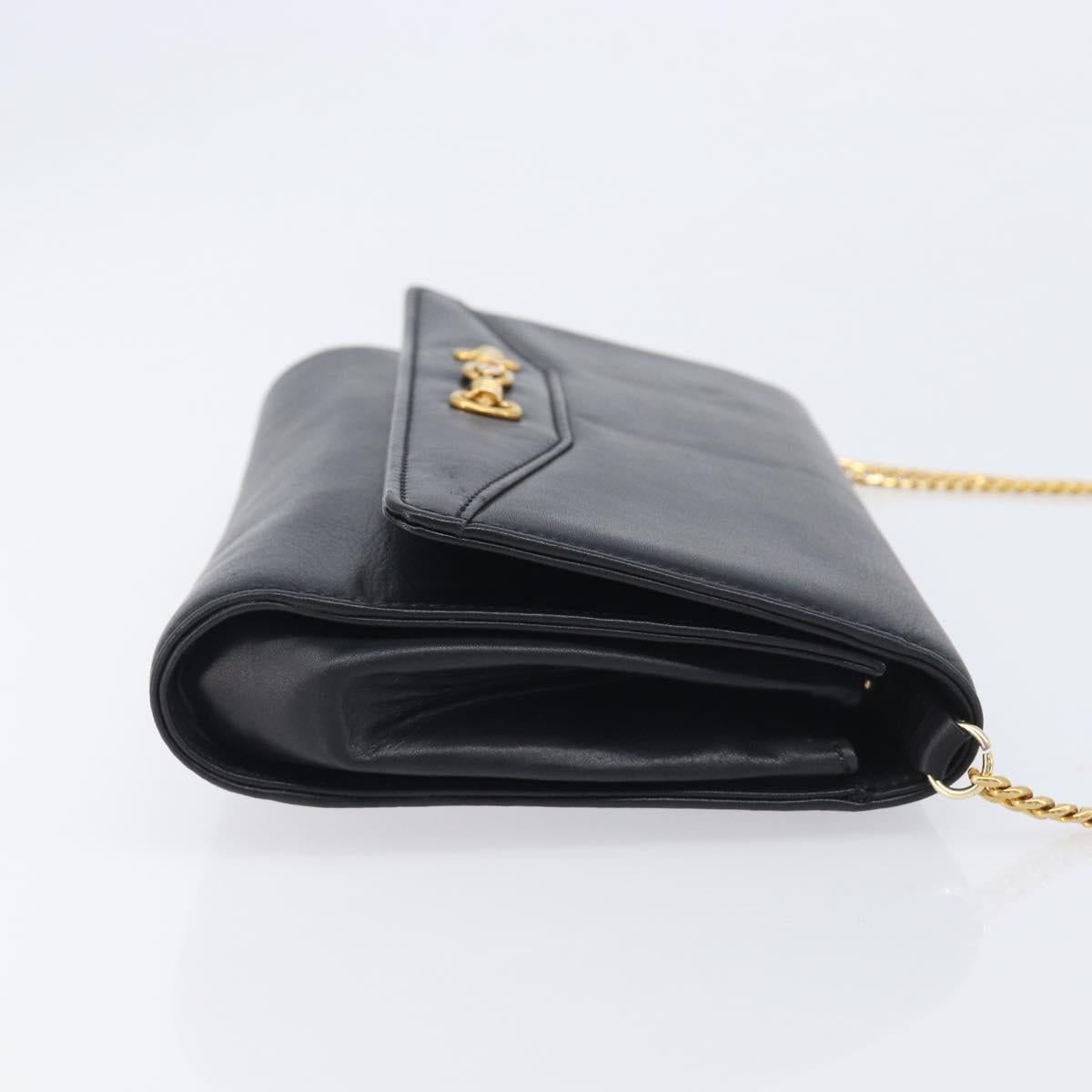 CELINE Chain Shoulder Bag Leather Black Gold