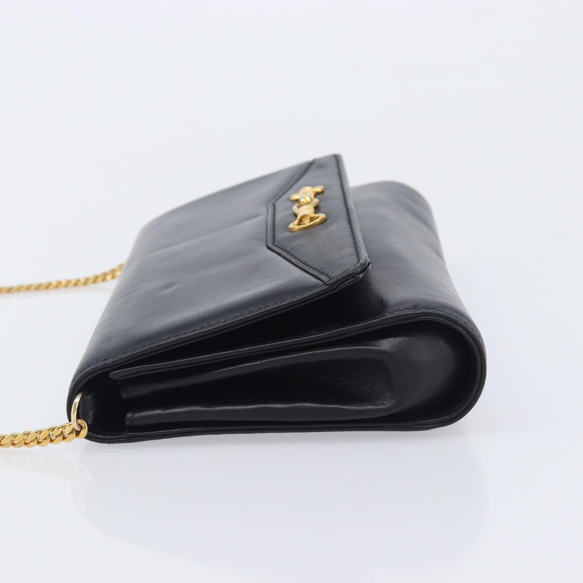 CELINE Chain Shoulder Bag Leather Black Gold