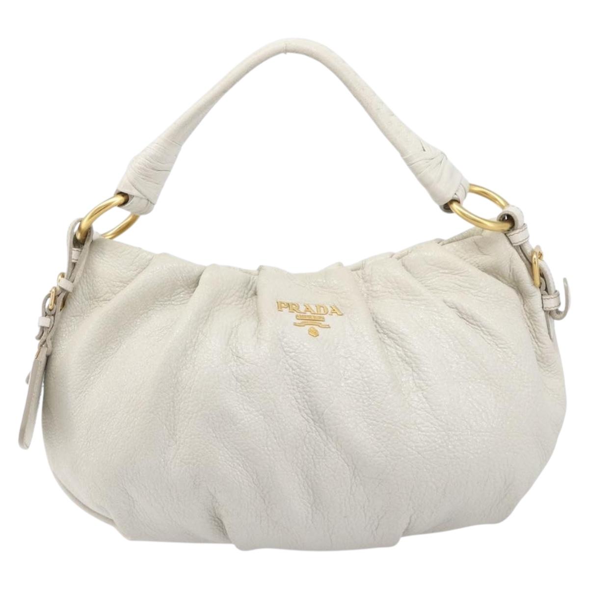 PRADA Shoulder Bag Leather White Gold