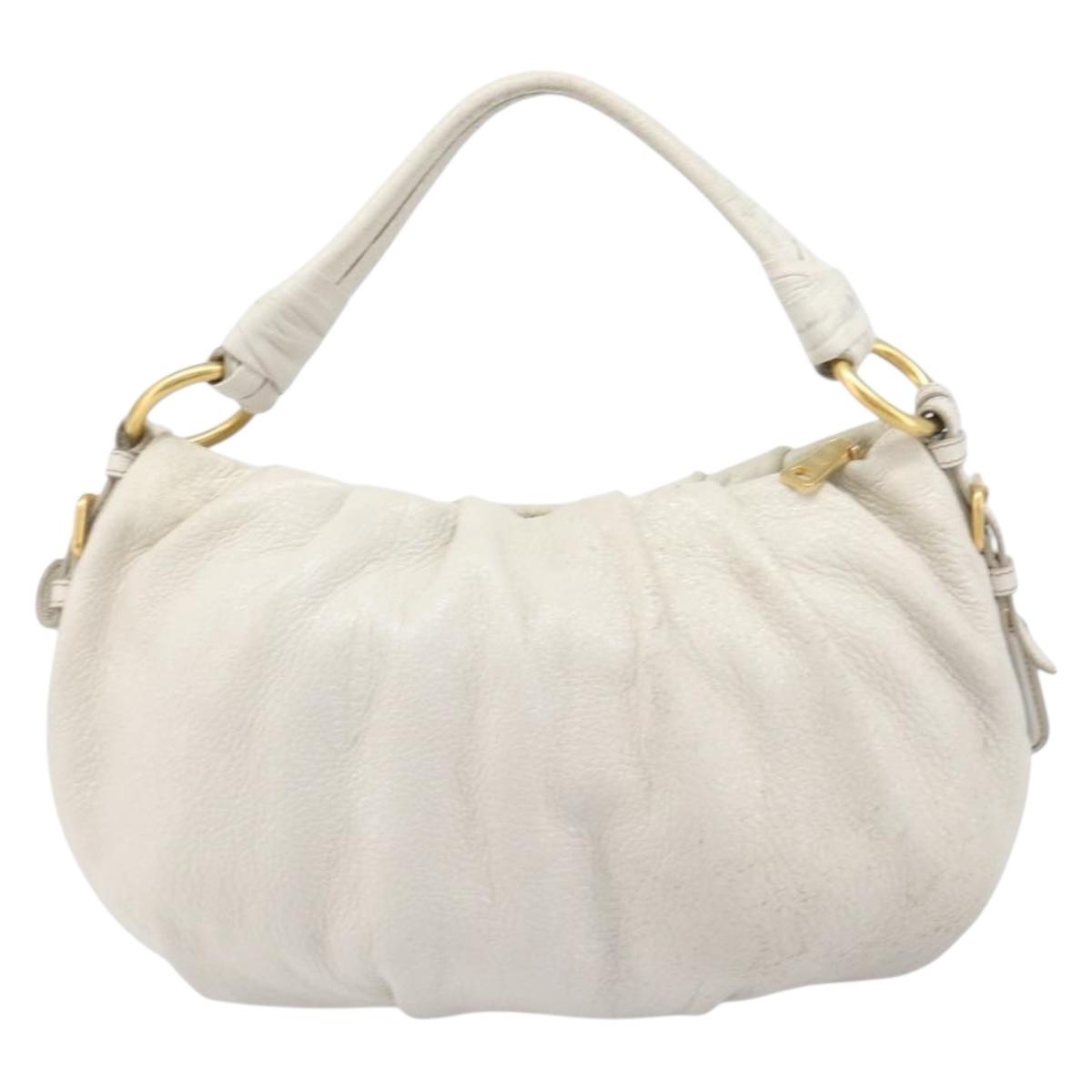 PRADA Shoulder Bag Leather White Gold