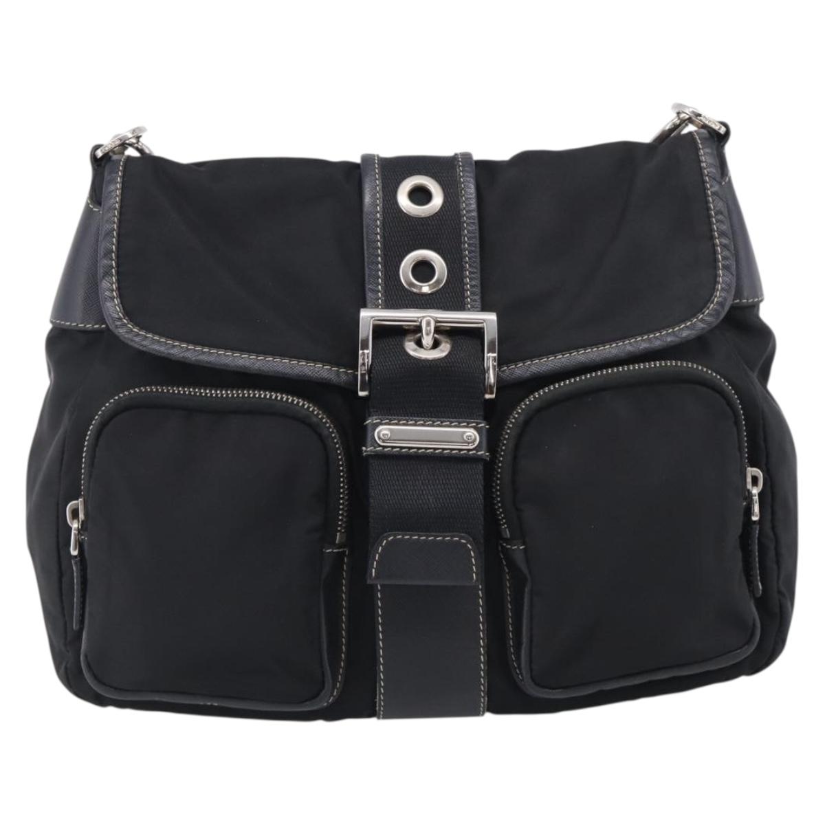 PRADA Shoulder Bag Nylon Black Silver