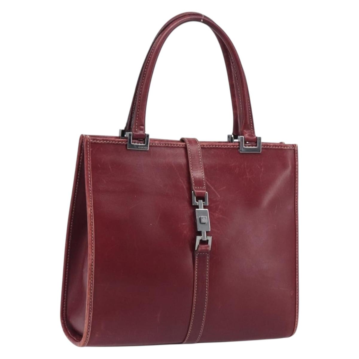 GUCCI Jackie Hand Bag Leather Red Silver
