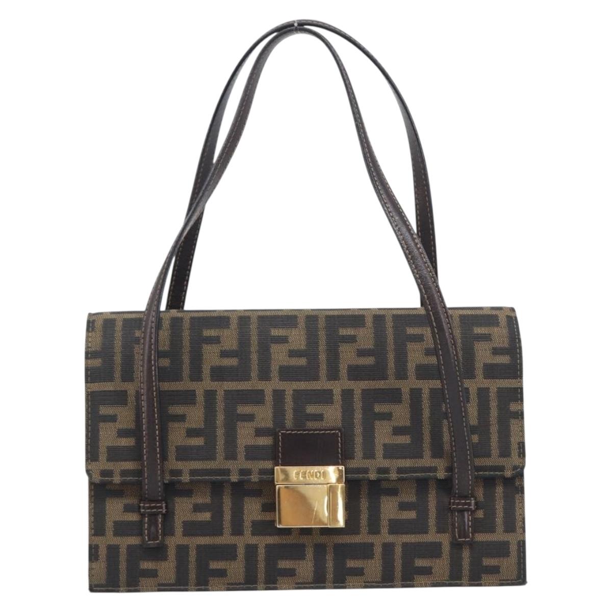 FENDI Zucca Canvas Hand Bag Brown Black