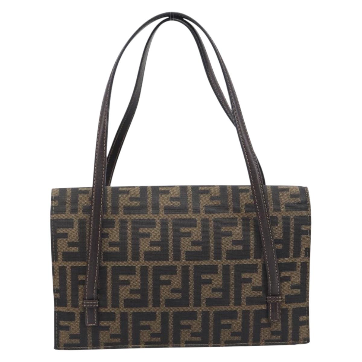 FENDI Zucca Canvas Hand Bag Brown Black