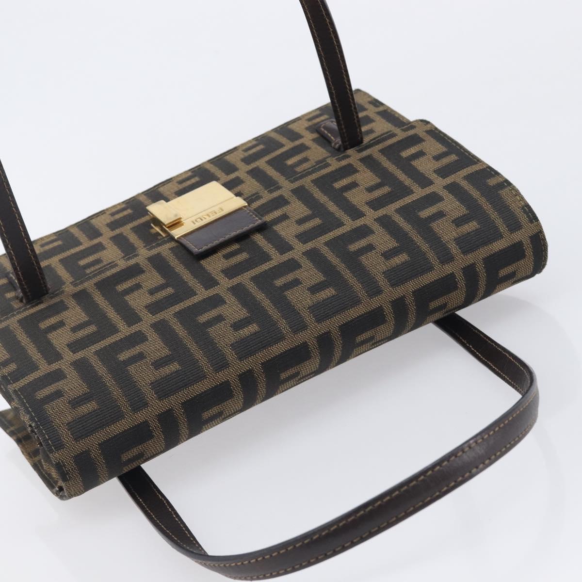 FENDI Zucca Canvas Hand Bag Brown Black