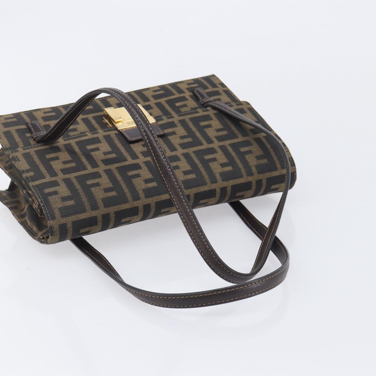 FENDI Zucca Canvas Hand Bag Brown Black