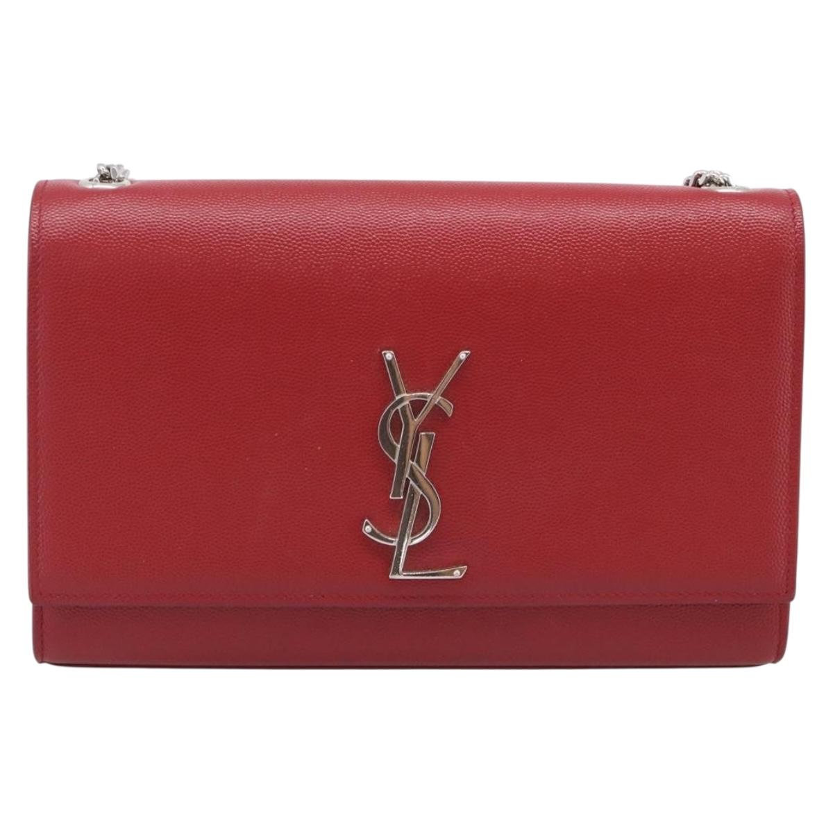 Saint Laurent Kate Chain Shoulder Bag Leather Red Silver