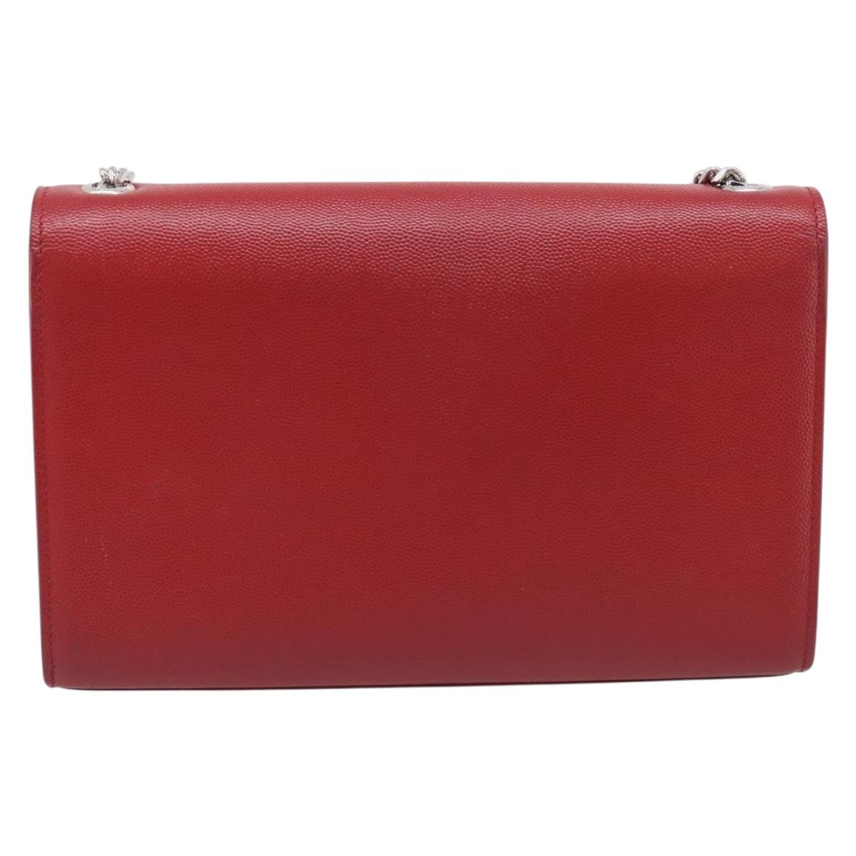 Saint Laurent Kate Chain Shoulder Bag Leather Red Silver