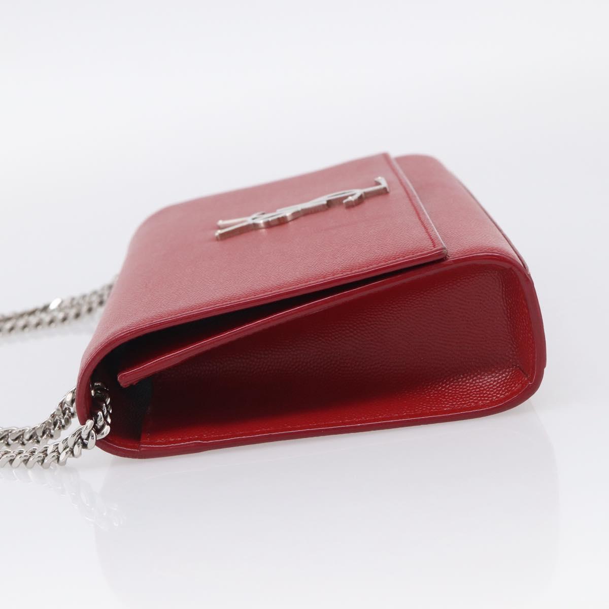 Saint Laurent Kate Chain Shoulder Bag Leather Red Silver