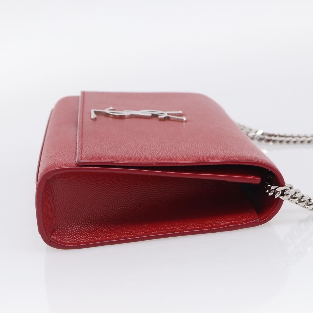 Saint Laurent Kate Chain Shoulder Bag Leather Red Silver