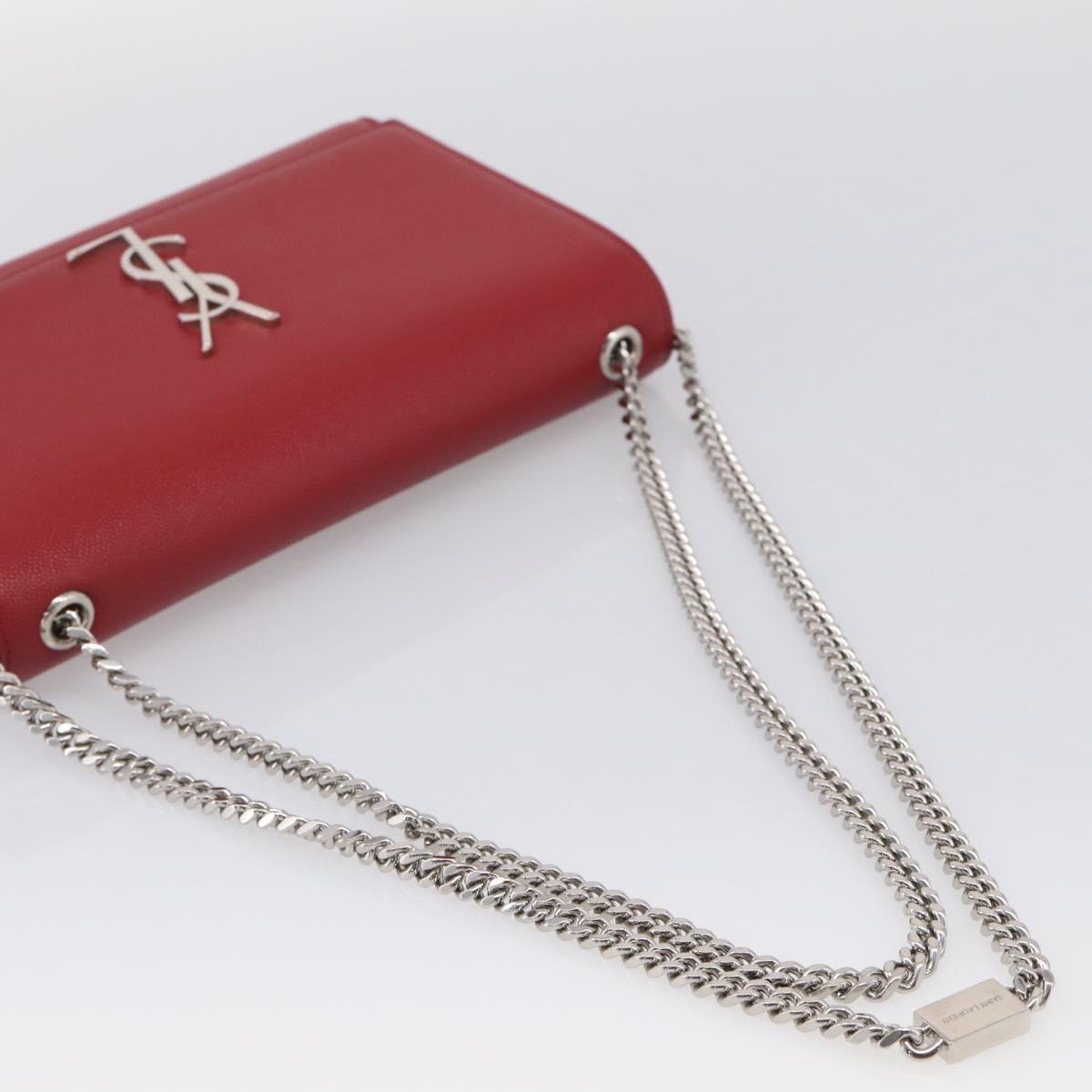 Saint Laurent Kate Chain Shoulder Bag Leather Red Silver
