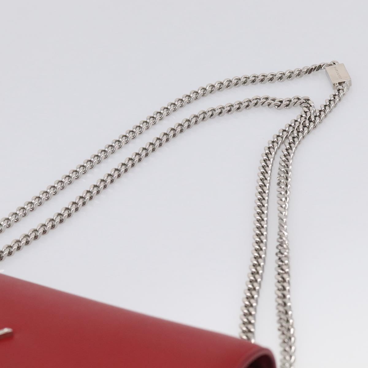 Saint Laurent Kate Chain Shoulder Bag Leather Red Silver