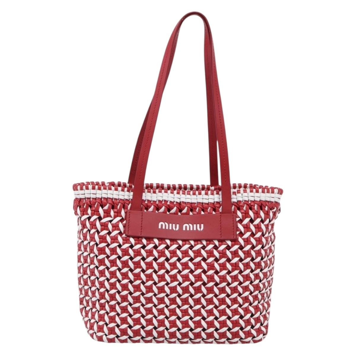 Miu Miu Tote Bag Leather Red Silver
