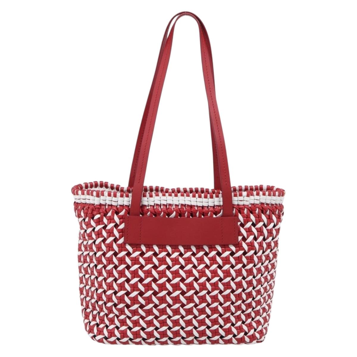 Miu Miu Tote Bag Leather Red Silver