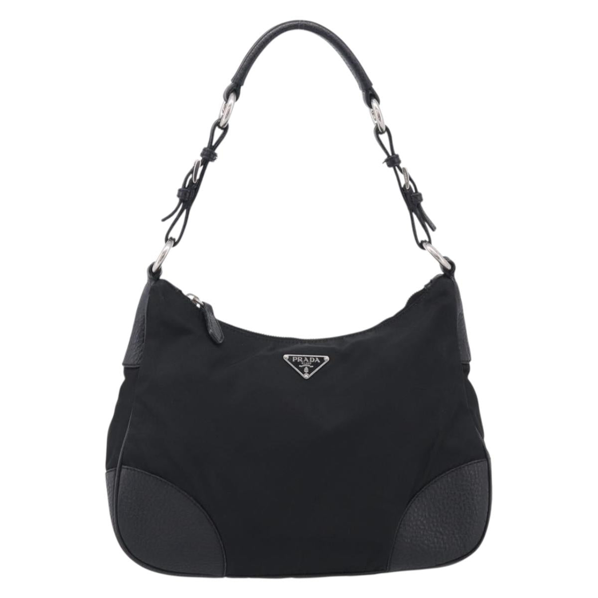 PRADA Shoulder Bag Nylon Black Silver