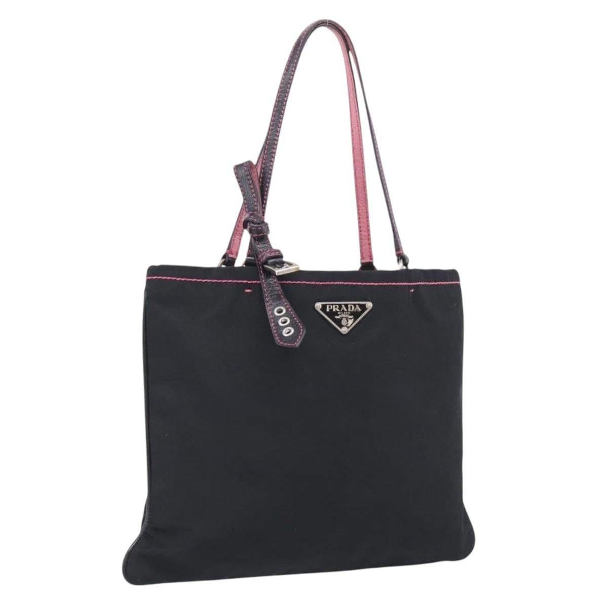PRADA Hand Bag Nylon Black Silver