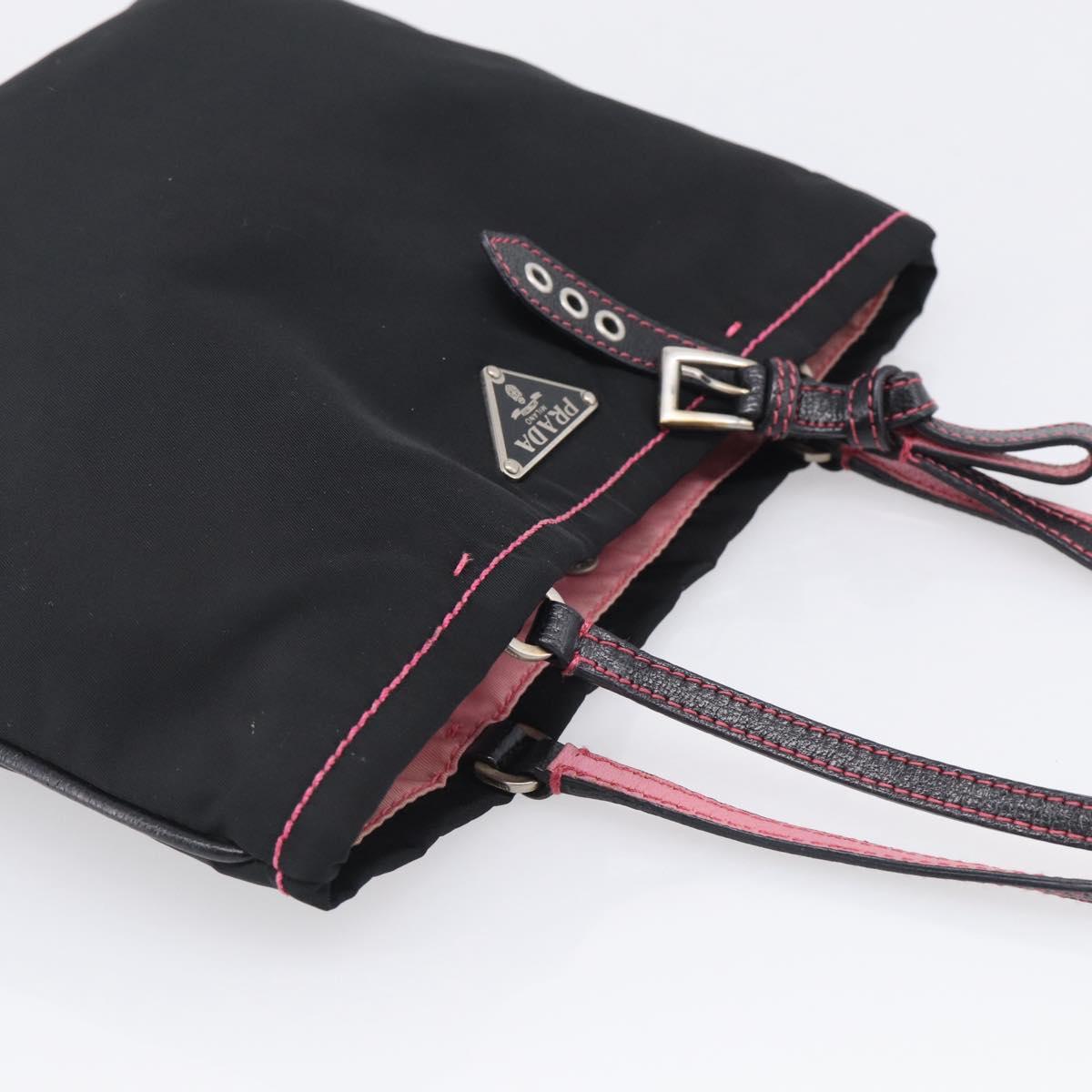 PRADA Hand Bag Nylon Black Silver