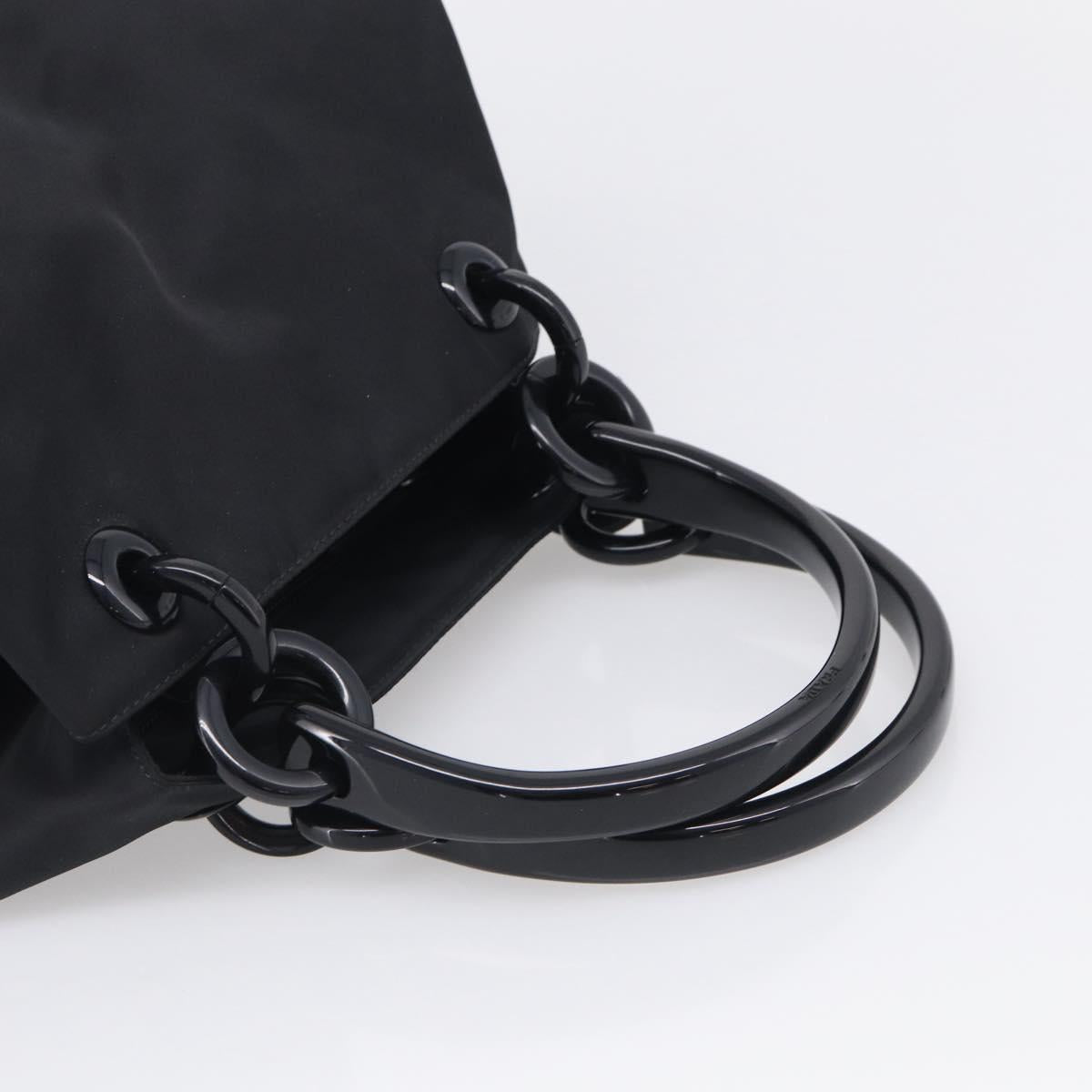 PRADA Hand Bag Nylon Black Silver