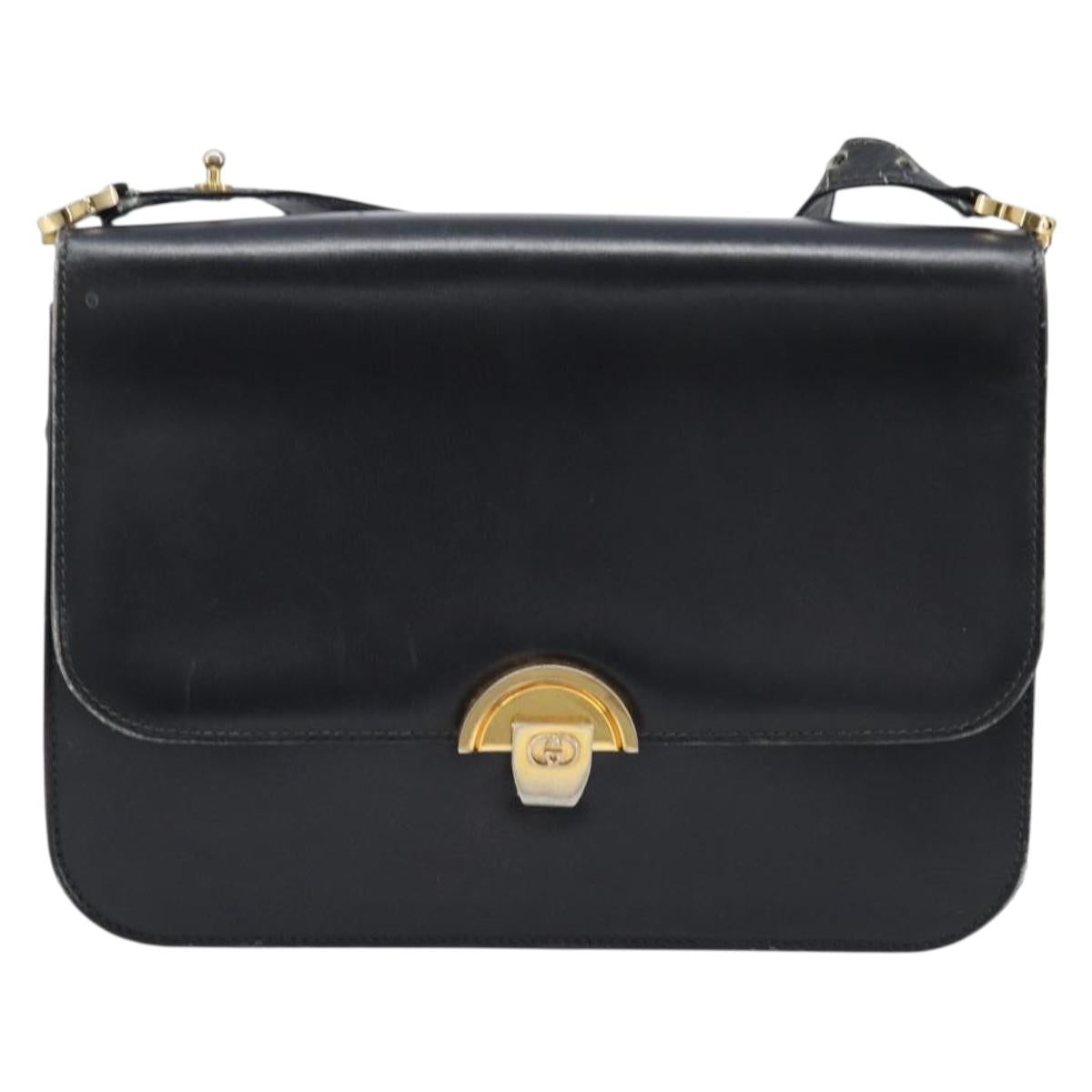 GUCCI Shoulder Bag Leather Black Gold