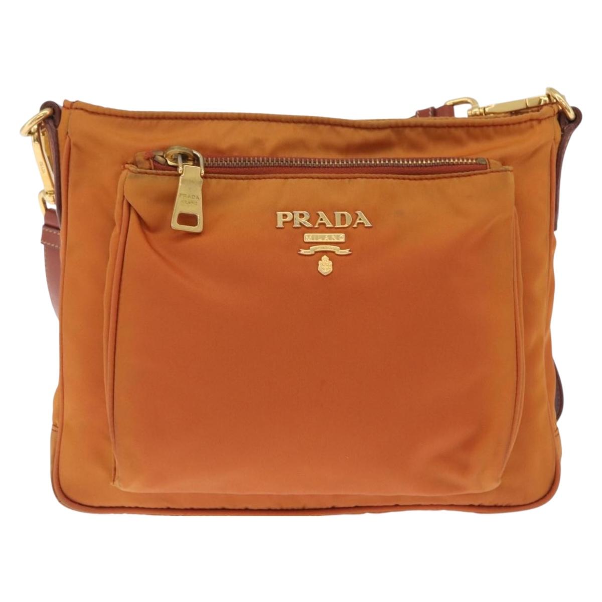 PRADA Shoulder Bag Nylon Orange Gold