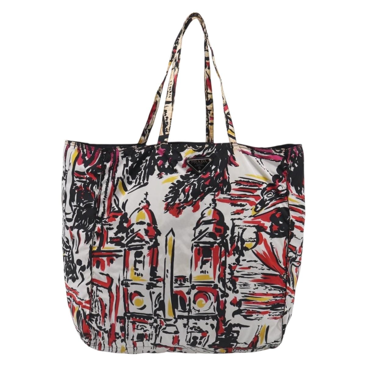 PRADA Tote Bag Nylon White Black