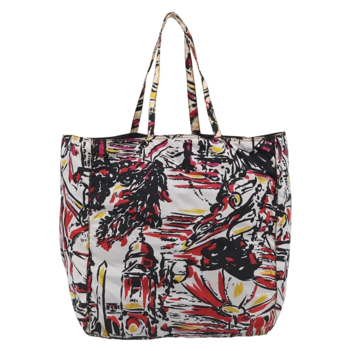 PRADA Tote Bag Nylon White Black