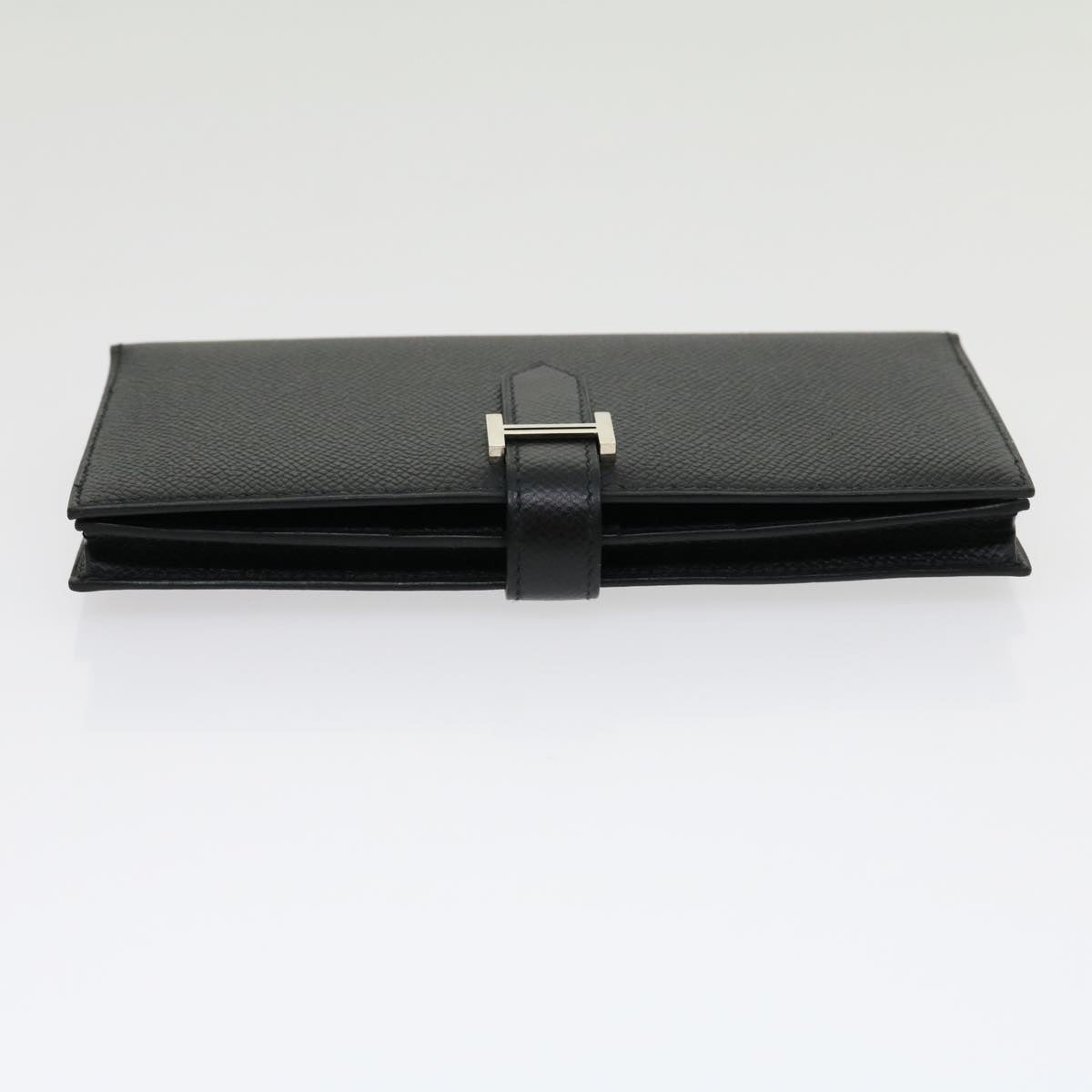 HERMES Bean souffl Long Wallet SilverMetal Black