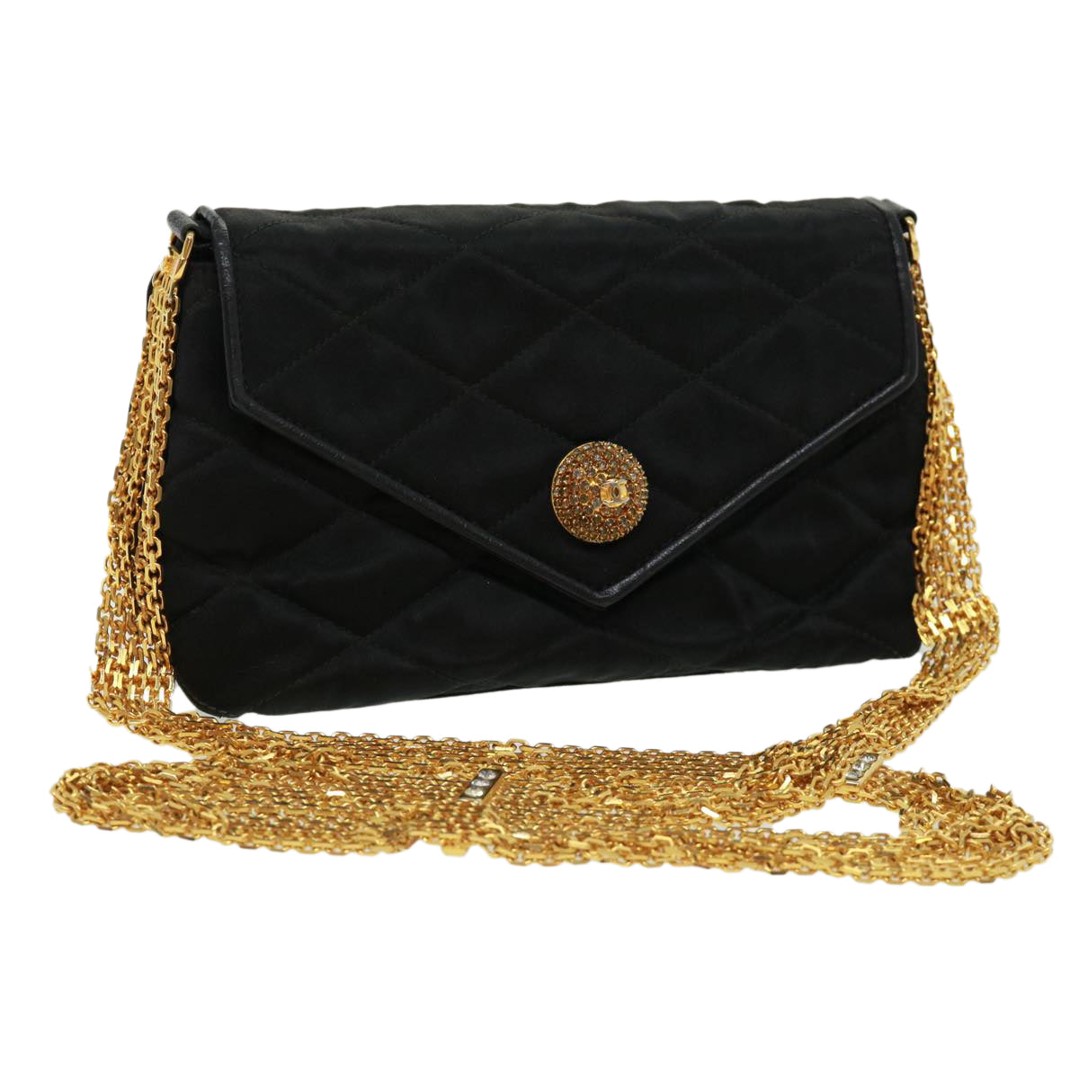 CHANEL Matelasse Chain stone Shoulder Bag Black CC