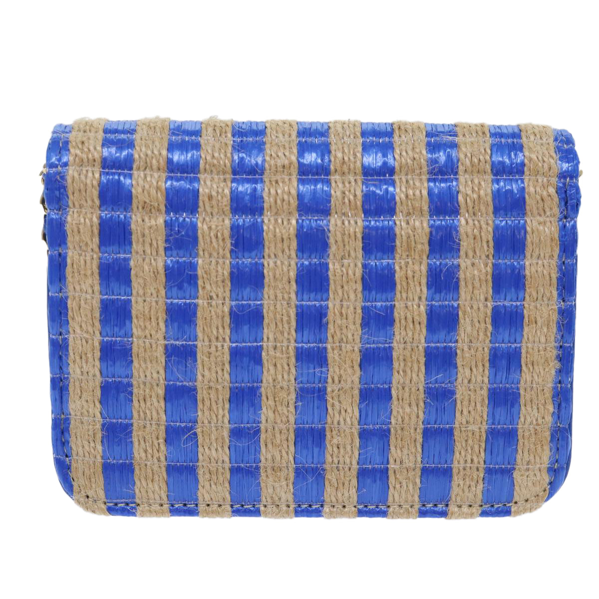 CHANEL Chain Shoulder Bag Raffia Blue Beige CC