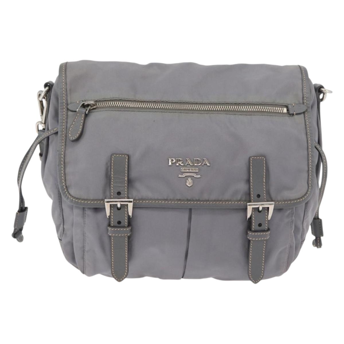 PRADA Shoulder Bag Nylon Gray Silver