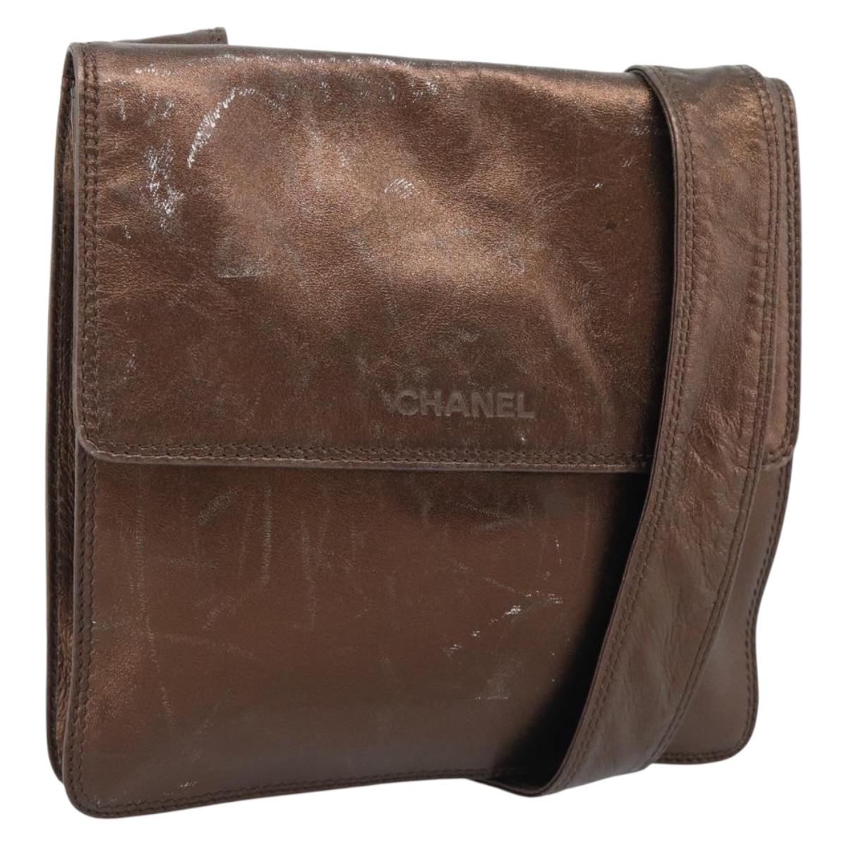 CHANEL Shoulder Bag Leather Bronze Gold CC