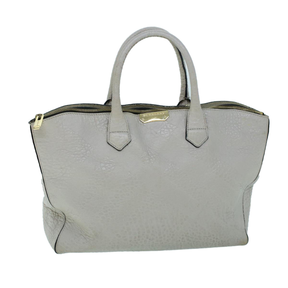 BURBERRY Tote Bag Leather Gray White